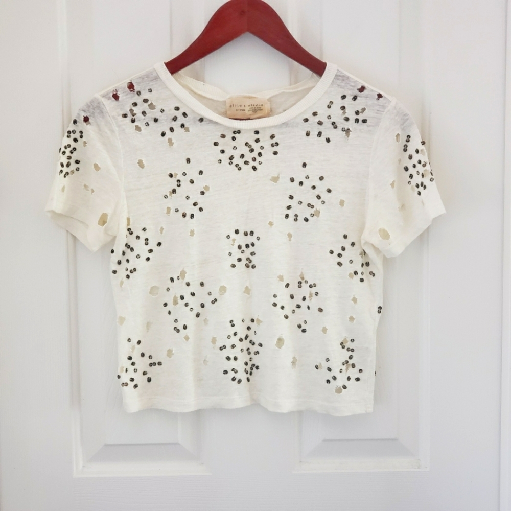 Alice & Olivia Air Distressed Cropped Tee Sz XS